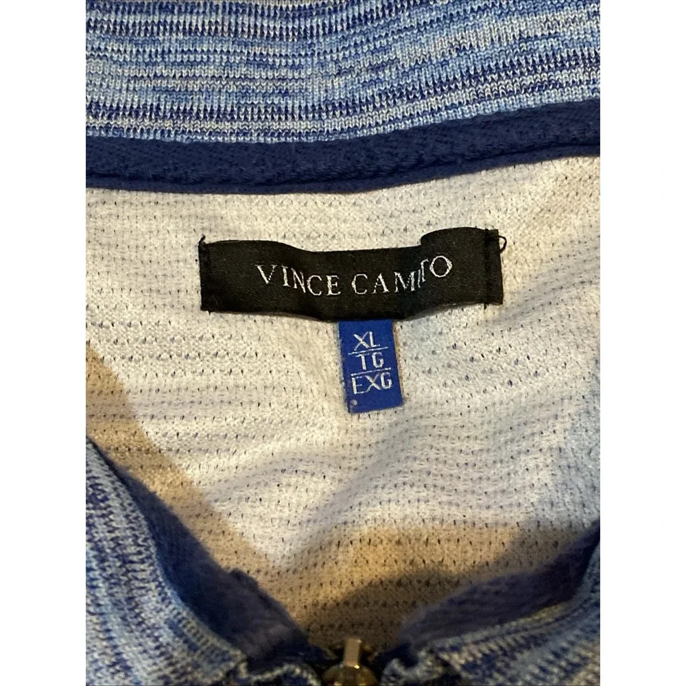 Vince Camuto Mens Blue Space Dye‎ Knit Quarter Zip Polo Shirt XL Short Sleeve